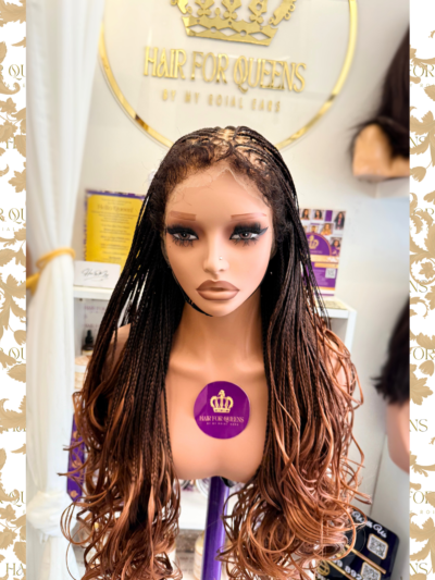 Queen Amanda – 24 inches Two Toned French Curled Braided with Custom Baby Hair Wig